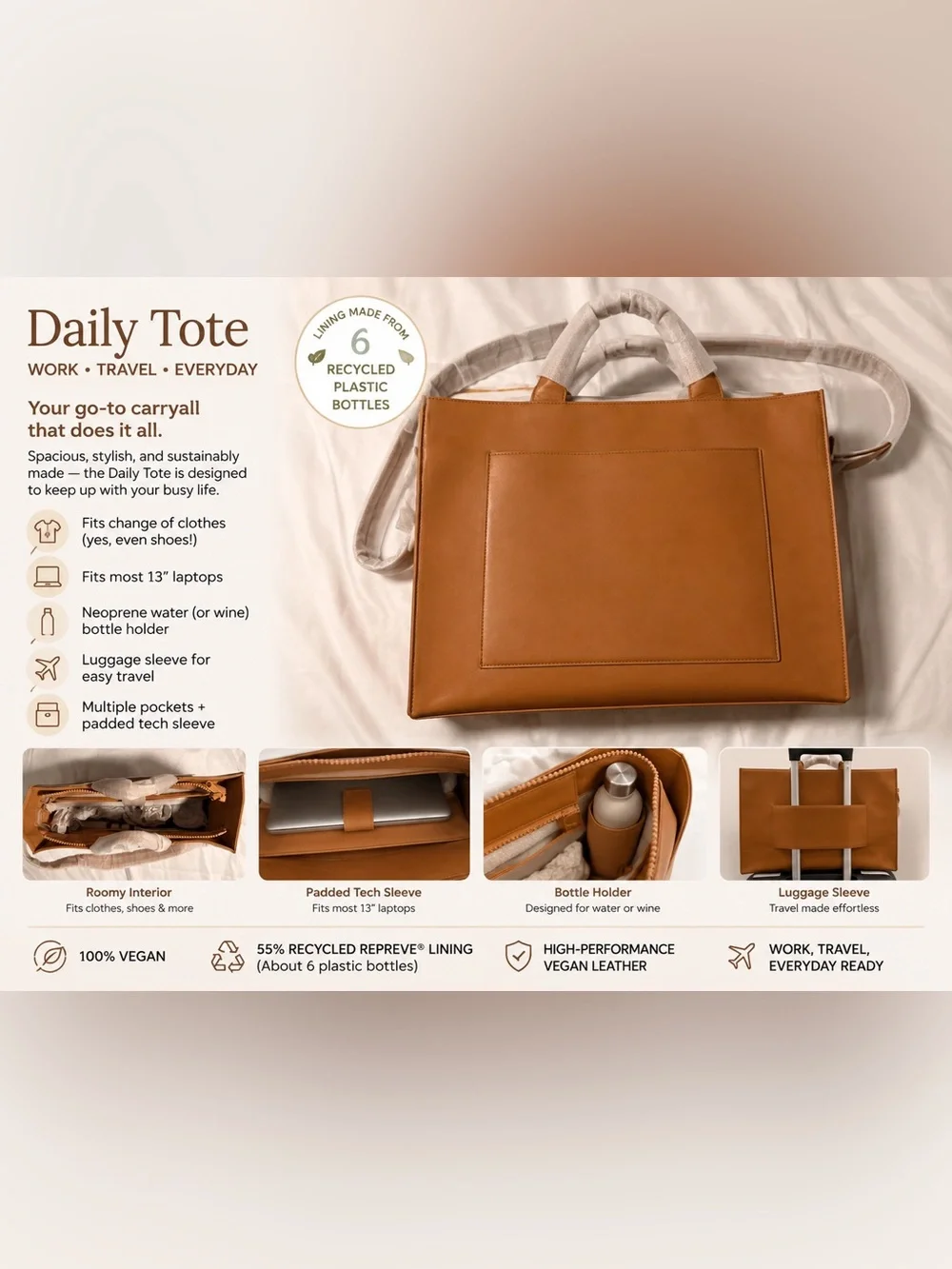 ✨ Dagne Dover — Leather Tote – NWT- Spacious Work & Travel Bag ✨